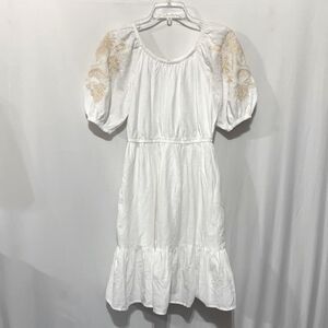 KNOX Rose Dress Embroidered Puff Sleeve elastic at neckline sleeves waist XS